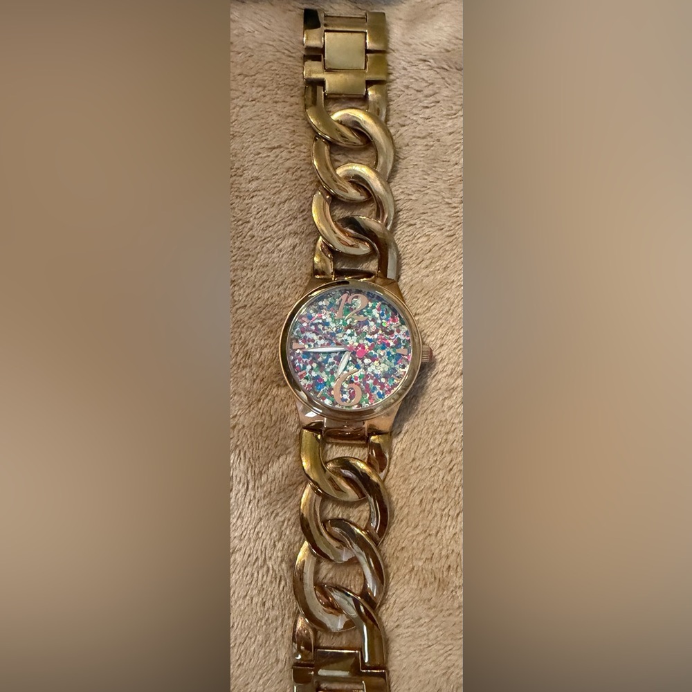 Betsey Johnson Multicolor Glitter Gold Watch - Picture 4 of 7